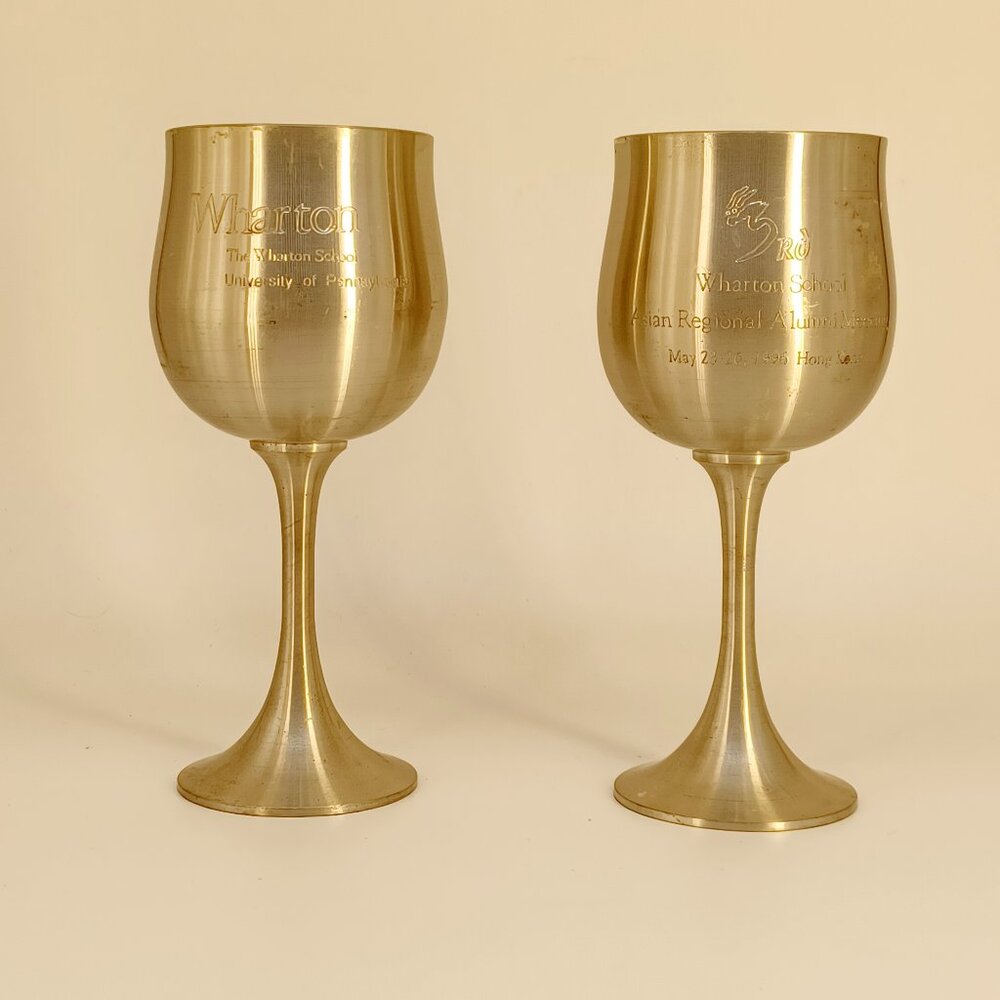 Rare Pair Vintage U of Penn & Wharton Pewter Goblets - Hong Kong Alumni Meet